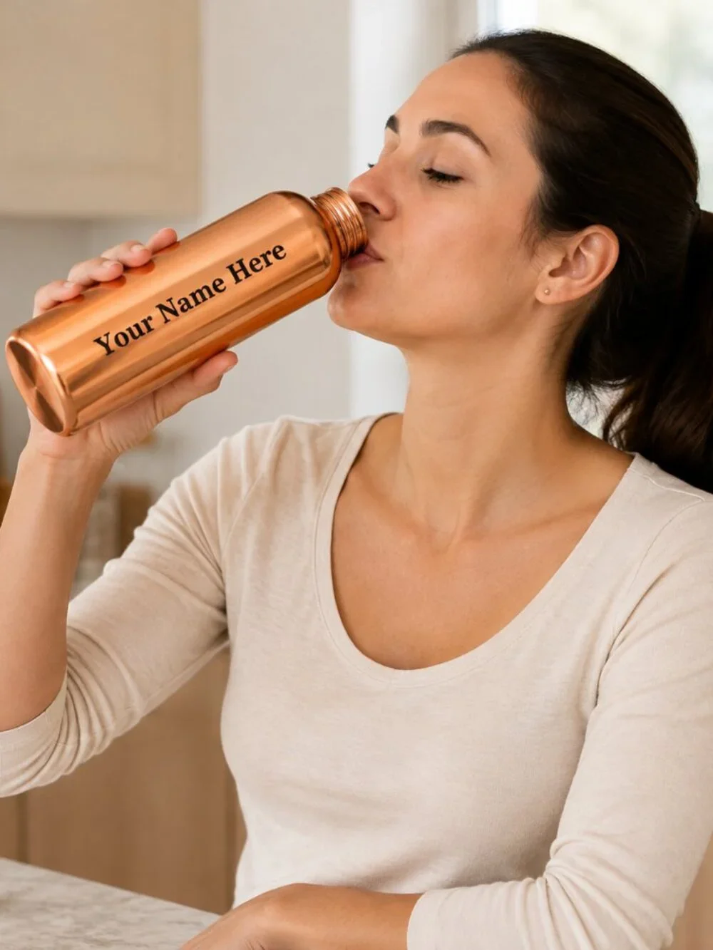 Personalized Pure Copper Water Bottle Custom Engraved Name 32 oz Gift